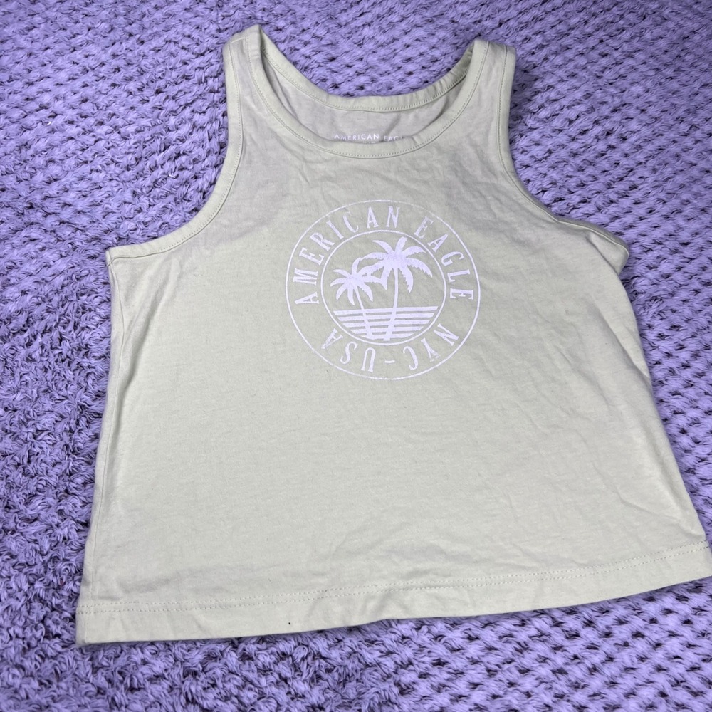 American Eagle Kids Unisex Yellow Palm Tree Graphic Tank Top Size 8‎ 7-8Y NWOT